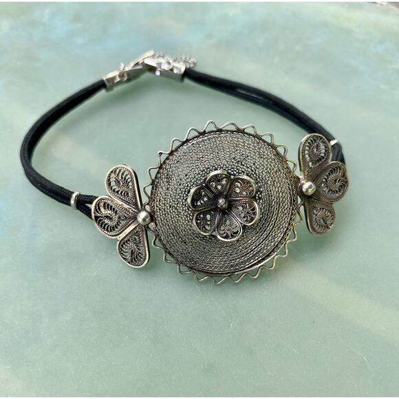 Vintage Sterling Silver Mexican Pendant, Vintage Style Watchband BRACELET - Picture 3 of 6